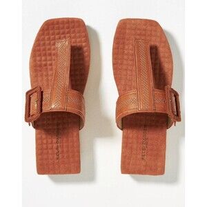 Anthropologie Kelsi Dagger Brooklyn Swag Thong Suede Brown Orange Sandals Size 7